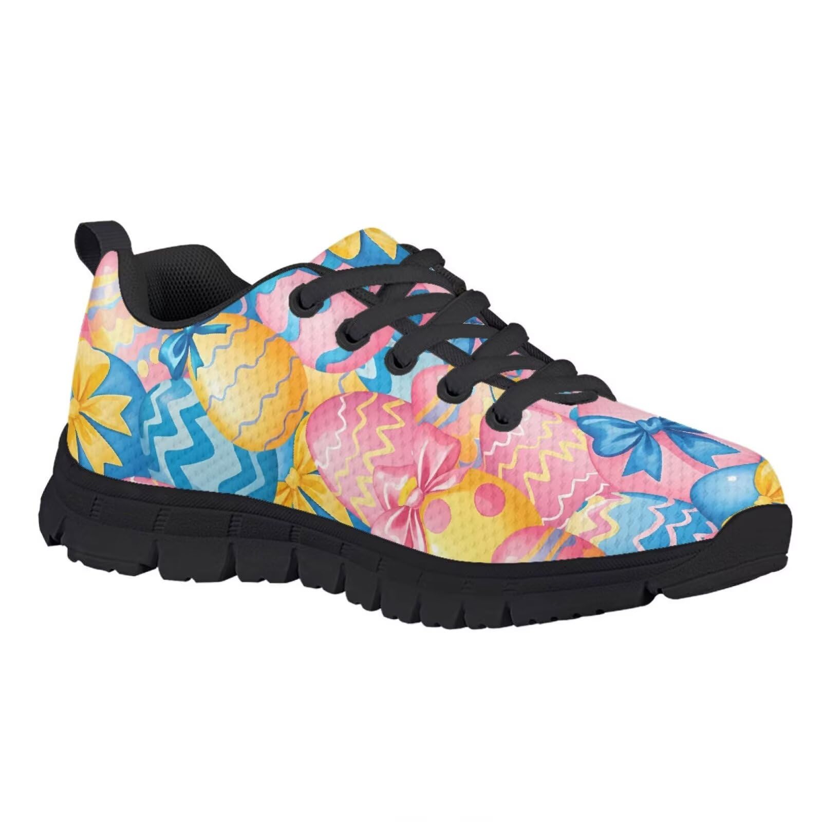 UNICEU Easter Eggs Bow Print Kids Lace Up Running Shoes Boys Girls Road Jogging Sneakers Trainer Shoes