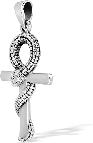 Miniatura 3 de WithLoveSilver - Colgante de serpiente con cruz egipcia Ankh de plata de ley 925, Plata esterlina