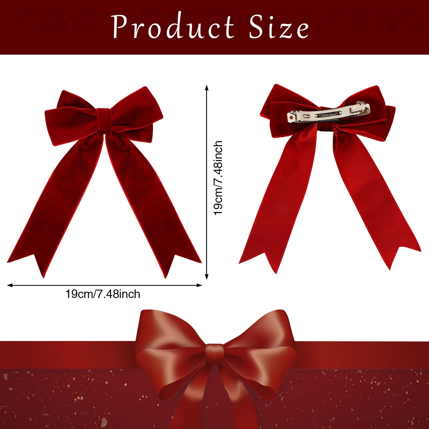 Velvet Bow Hair Clip for GirlsUHOMENY 4PCS Vintage Hair Bows Hair Barrette Big Bow Long Ribbon Hair pins Black Red Velvet Bow Hair Accessories for Girls Women - Image 2
