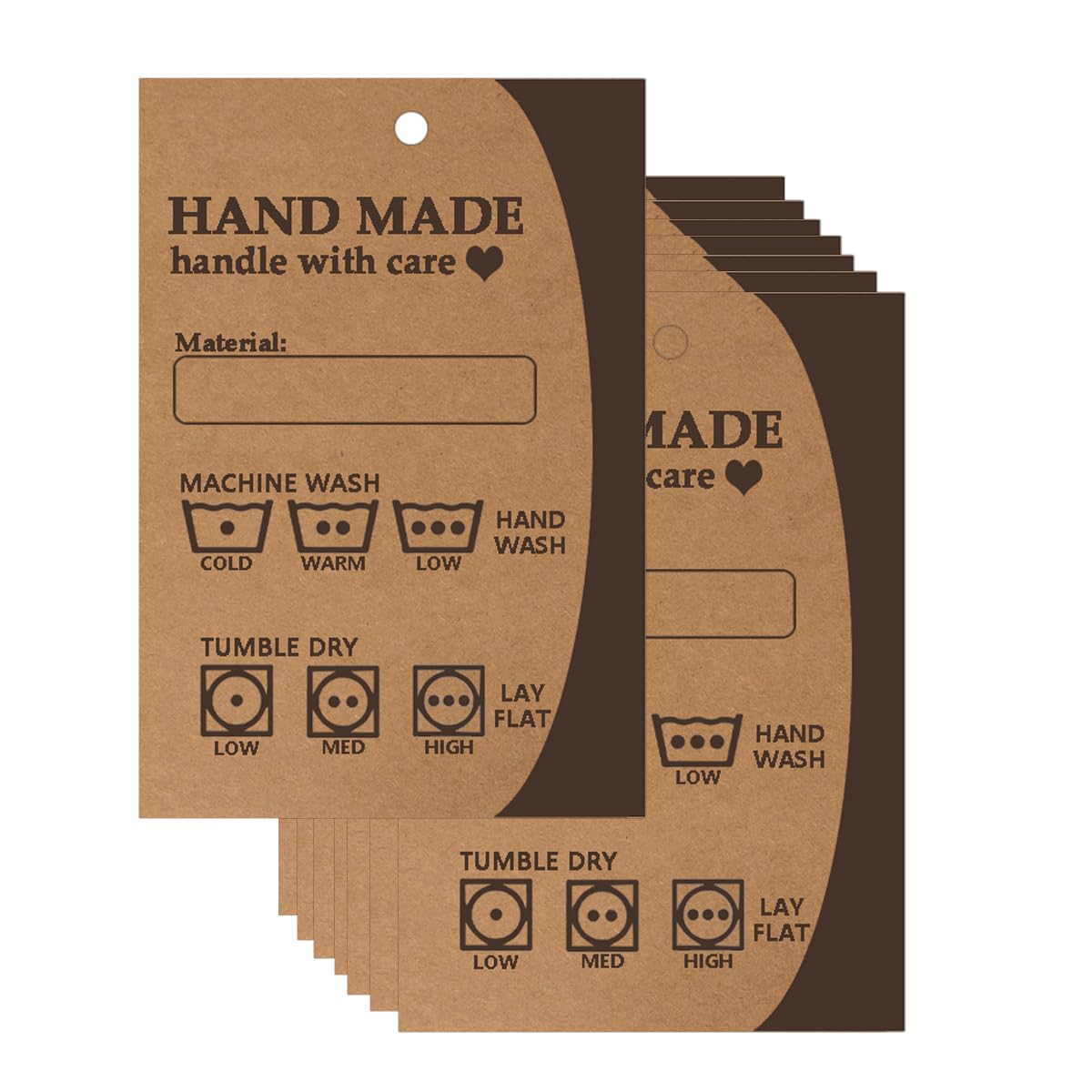 Clothes Washing Instructions Hang Tag Material Care Cards,2x3 Inch Handmade Care Instruction Tags,50 Pcs