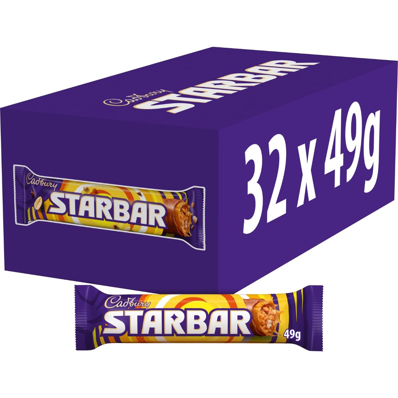 Cadbury Starbar Chocolate Bar, Milk Chocolate with Caramel & Peanut Centre, 49 g (Pack of 32)