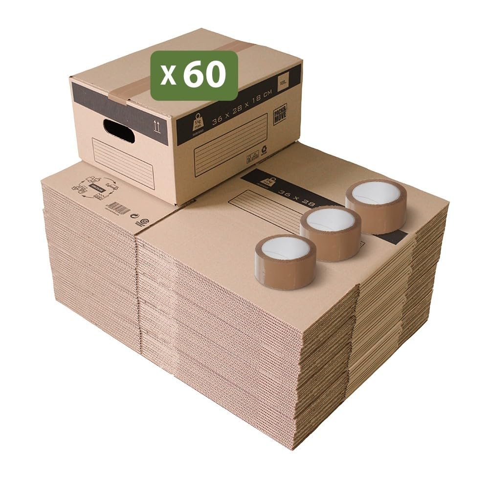 Lot de 60 cartons de déménagement 18L - 36x28x18 cm - Made in France - Pack & Move