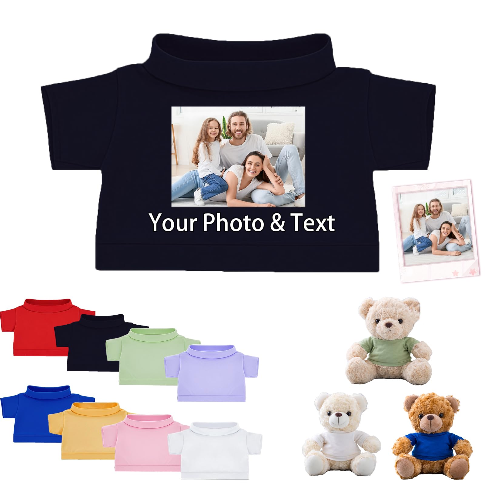 FAHOXUMR Personalised Teddy Bear Clothes with Photo Text, Custom Stuffed Animal Clothing Fit 8-16inch Stuffed Bear Clothes, Personalised Doll Clothing Make Your Own Plush Doll Shirt โ image 1