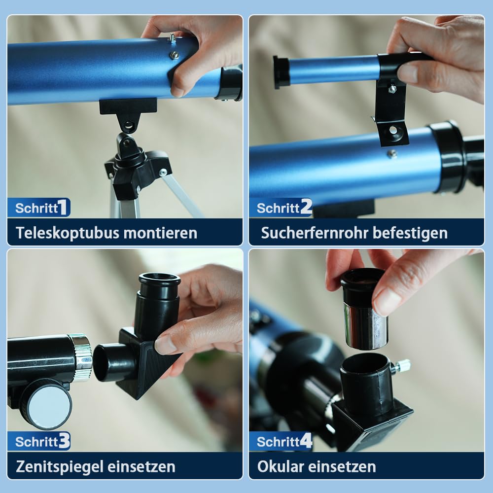 Teleskop für Kinder 8–12 Jahre, astronomisches Kinder-Teleskop mit Stativ, Anfänger-Teleskop 50 mm Öffnung, Mond, Vogelbeobachtung, pädagogisches Geschenk für Jungen und Mädchen, Alter 6–12