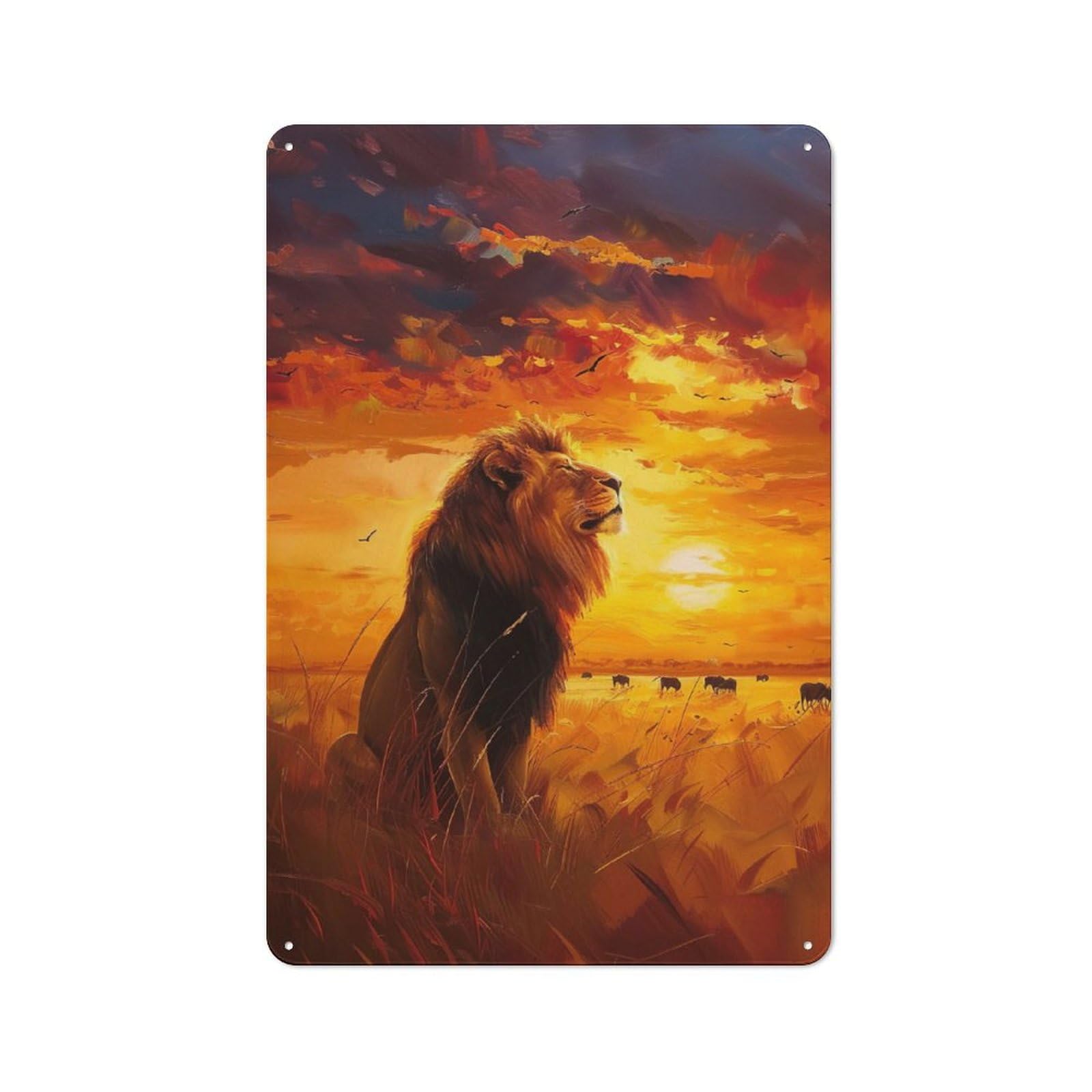 Junmoney Lion At Sunset Tin Wall Plaque 30X20cm With For Living Room Or Hallway, For Garage, Workshop And Man Cave Decoration