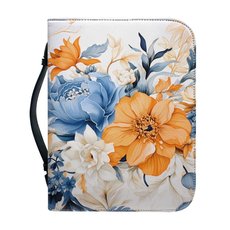 Kuiaobaty Colorful Flowers Bible Cover Carrying Book Case with Inside Slots for Pen,Phone, Peony Floral Zipper Book Bag PU Leather — image 1