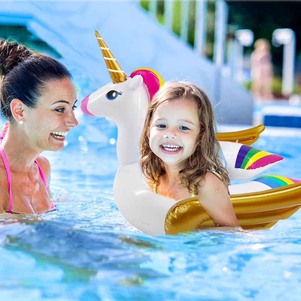 Ellxen Bouée Licorne Gonflable 58 Cm - PVC, Paillettes, Pour Plage Et Piscine, Charge 40 Kg