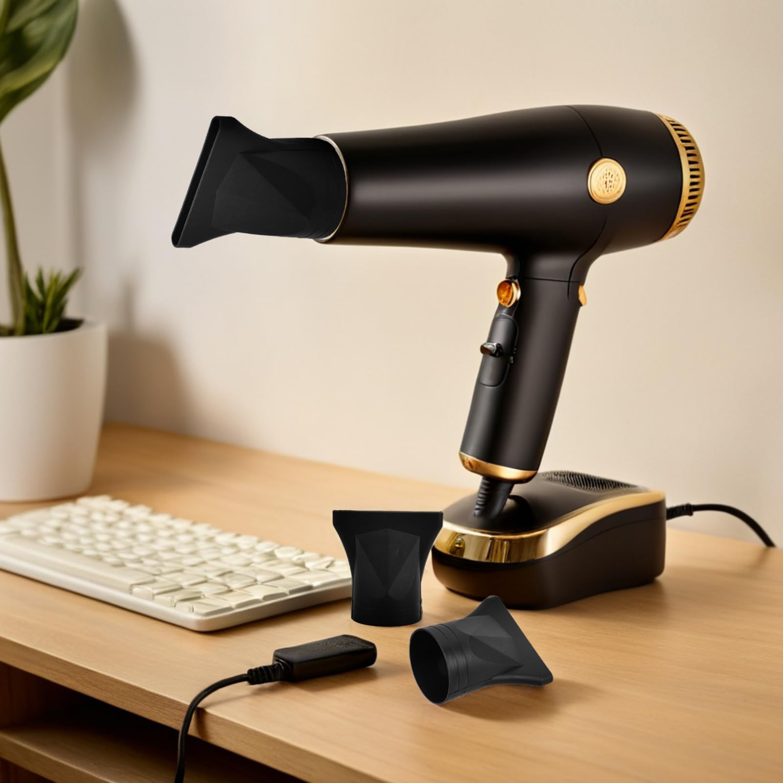 NOLITOY Beccuccio Phon in Plastico Nero 3 Pezzi, Resistente ad Alte Temperature, Accessorio per Asciugacapelli per Casa e Salone