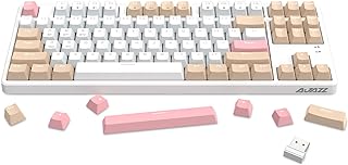 AK871 75% Wireless Mechanical Keyboard, Bluetooth/2.4G Dual Mode, 87 Keys Compact TKL Hot Swappable Gaming Keyboard, OEM Keycaps Clicky Blue Switch Custom Keyboard for PC Windows Mac (Khaki & White)