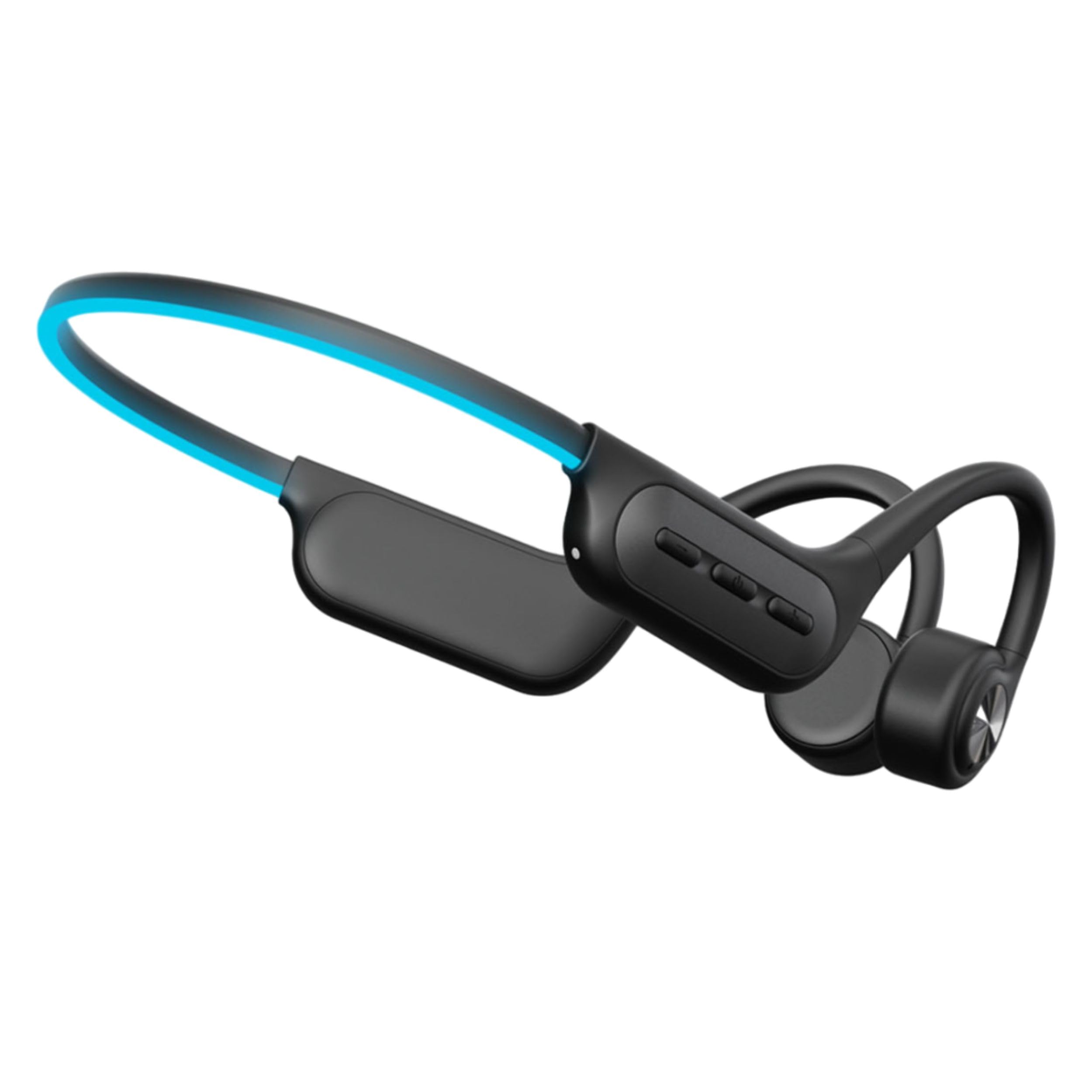 SAIET - Cuffie Conduzione Ossea Bluetooth - Auricolari Running e Piscina Waterproof - 6h di Ascolto Musica - Impermeabili con Fascia Luminosa - Nero