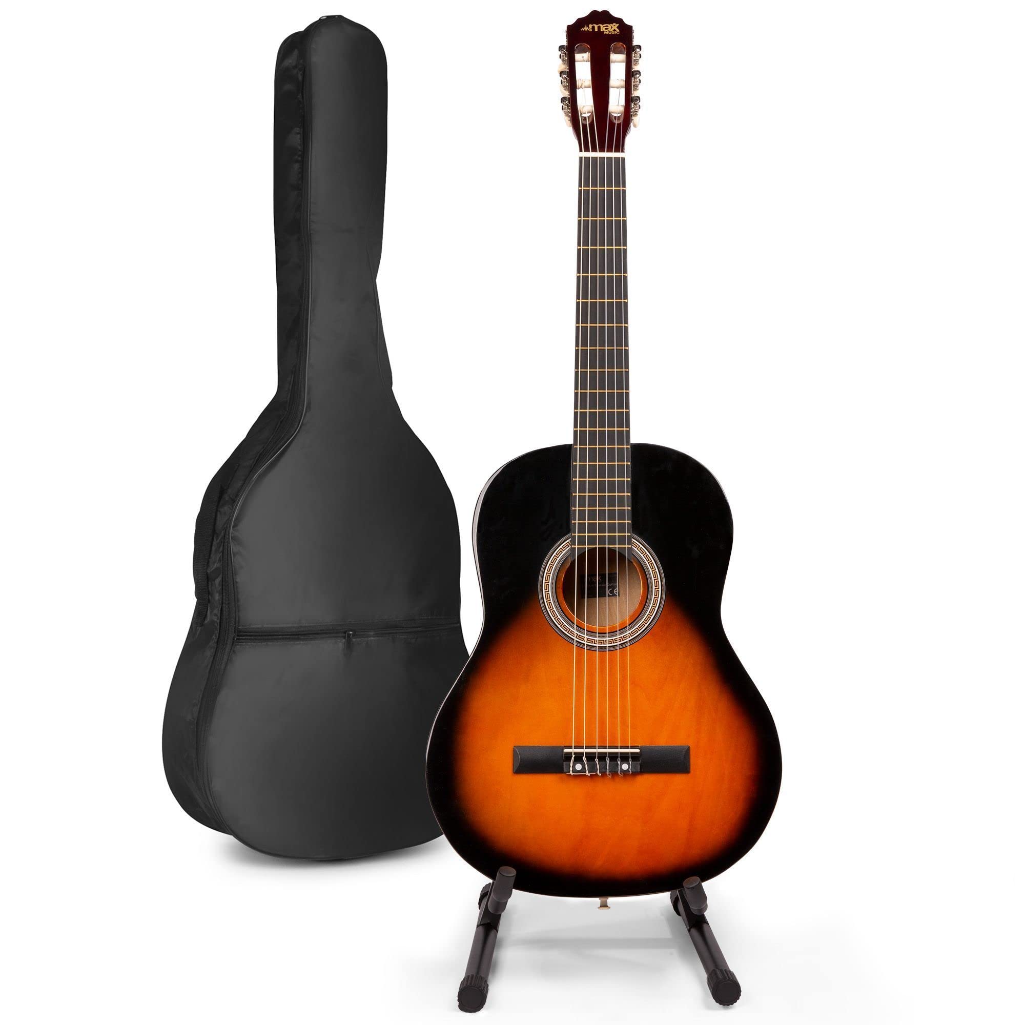 MAX SoloArt Guitare Acoustique Classique avec Support de Guitare - Sunburst, Idéal pour Débuter la Guitare