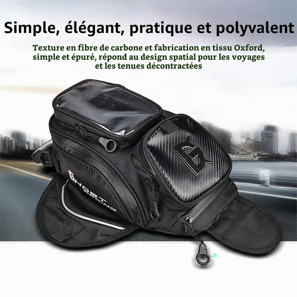 NEWFUN Sacoche Reservoir Moto, Sacoche de Moto en Oxford Noir avec Poche pour Téléphone Portable à écran Tactile, Convient à la Plupart des Motos