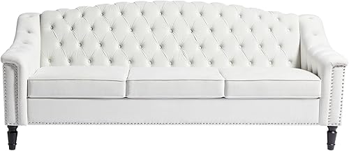 Miniatura 8 de LEVNARY Sofá de Terciopelo Moderno de Mediados de Siglo, Sofá Tapizado Grande de 80 pulgadas con Respaldo Alto, Sofá Cama Chesterfield Settee con