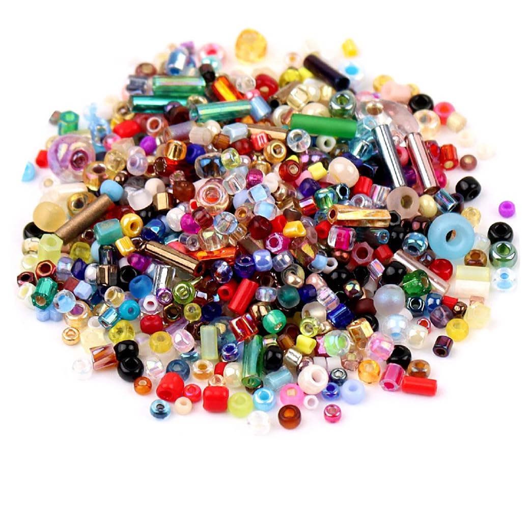 Yurosiay Pack of 1000 Glass Horn Beads Mix Glass Bugle Pen Beads Tubes Sticks Beads Spacer Beads Signal Horn Beads for Bracelet Necklace Jewellery Making Embroidery DIY Crafts