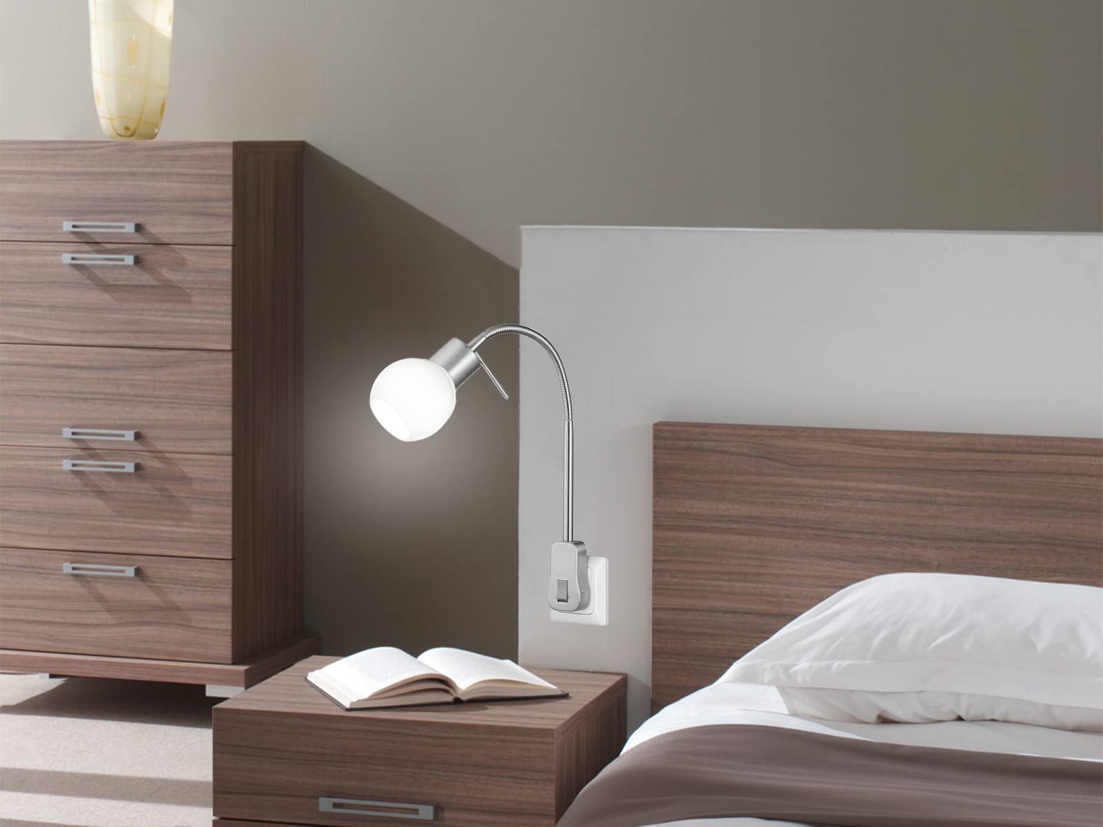 Trio Leuchten LED Steckerspot 891770107 Fred, Metall Nickel matt, Glas weiß, inkl. 1 x G9 3.5 Watt, Switch Dimmer, 20 x 4.7 x 40 cm