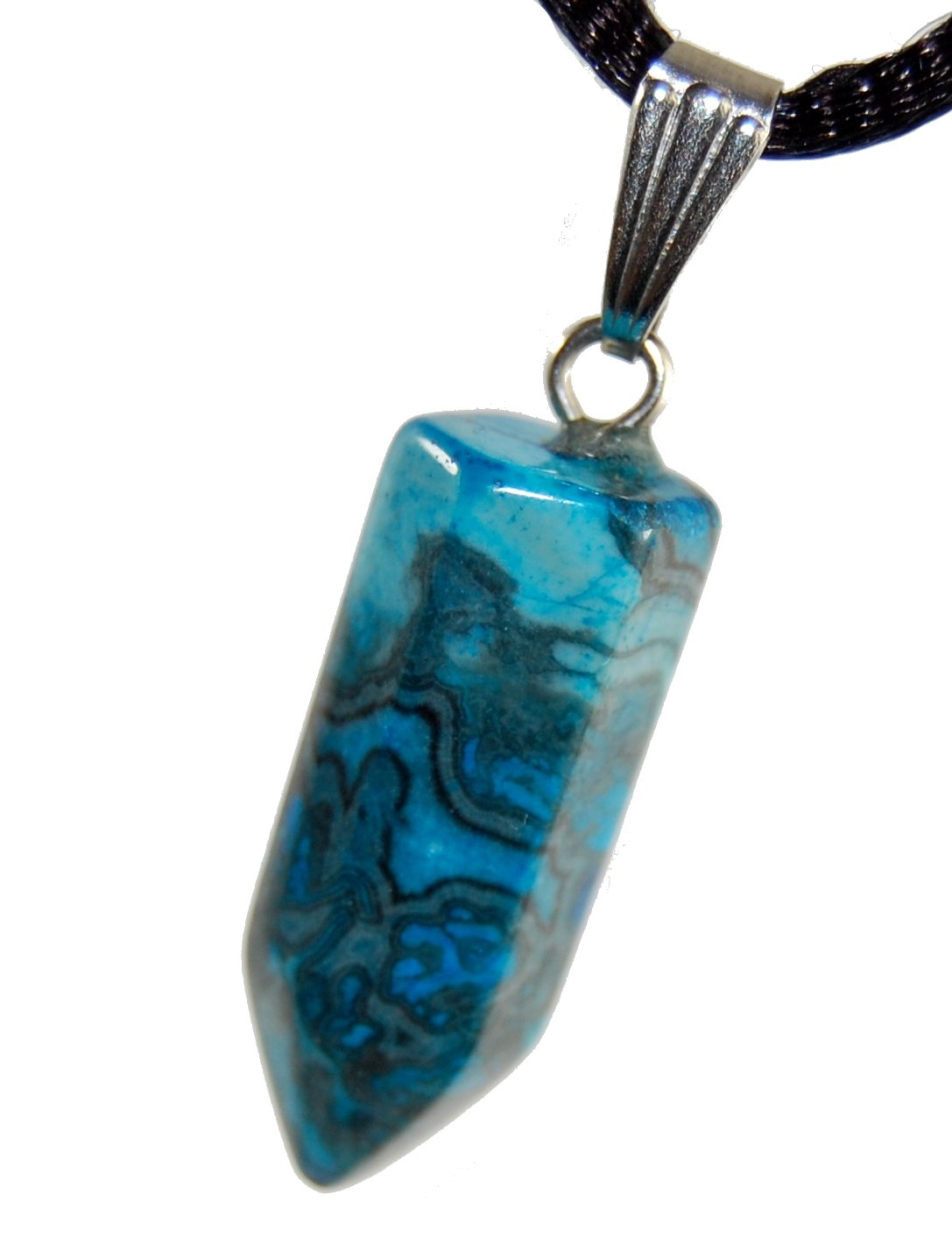 Steampunkers USA Hexagon World – 22mm Bullet Point Wand Crazy Lace Agate, Blue - 20-22 Inch Adjustable Black Cord – Crystal Gemstone Collectibles Carved Necklace Handmade Charm