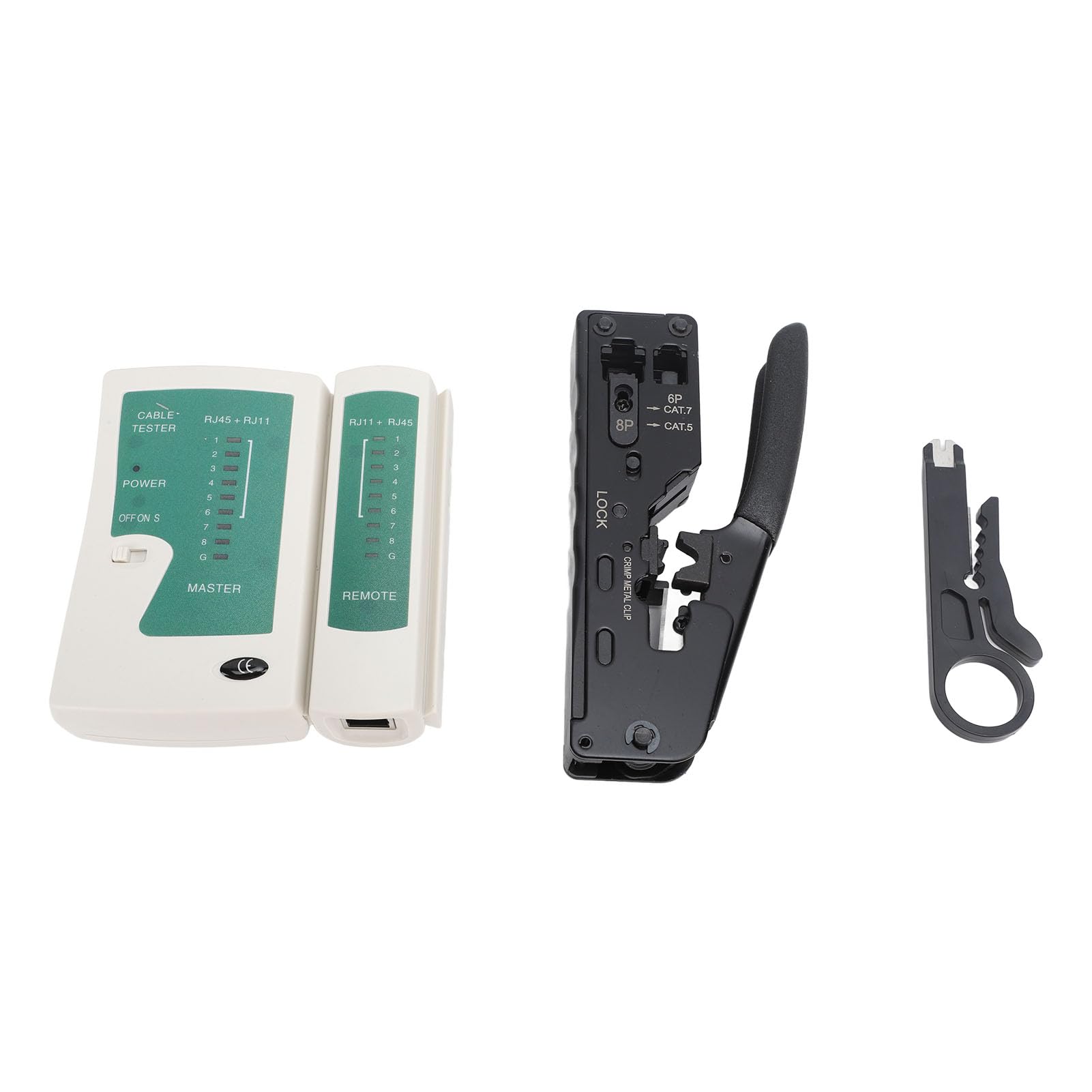 Pinza Crimpatrice RJ45, Pinza per Cavi Ethernet con 50 Testine di Rete per Cat5 Cat5e Cat6, con Tester per Cavi di Rete Spelafili, per Linee di Computer di Allarme Telefonico