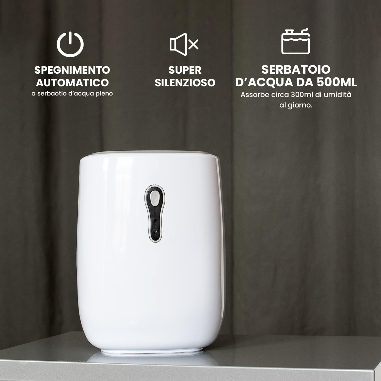 Wintem Deumidificatore Casa Muffa e Umidità Silenzioso Portatile da 500ml - Ideale per Ambienti fino a 100mq con Tecnologia Peltier per Risparmio Energetico - Certificato Italia