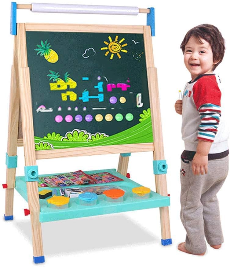 Wooden Art Easel for Kids, Childrens with Painting Chalkboard, Drawing and Blackboard for Boys and Girls