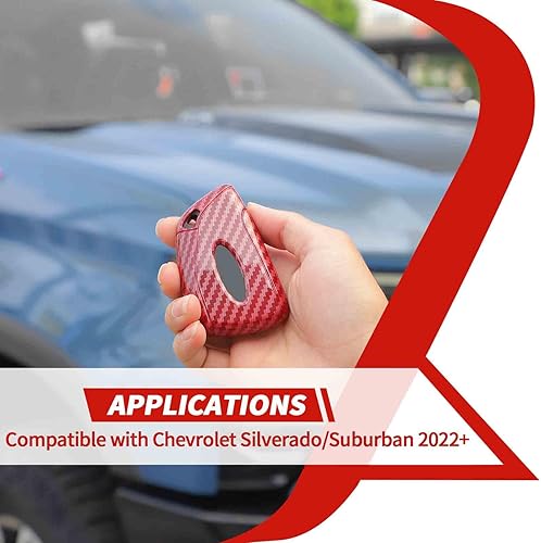 Miniatura 7 de Funda para llavero compatible con Chevrolet SilveradoSuburban 2022 2023, fibra de carbono roja