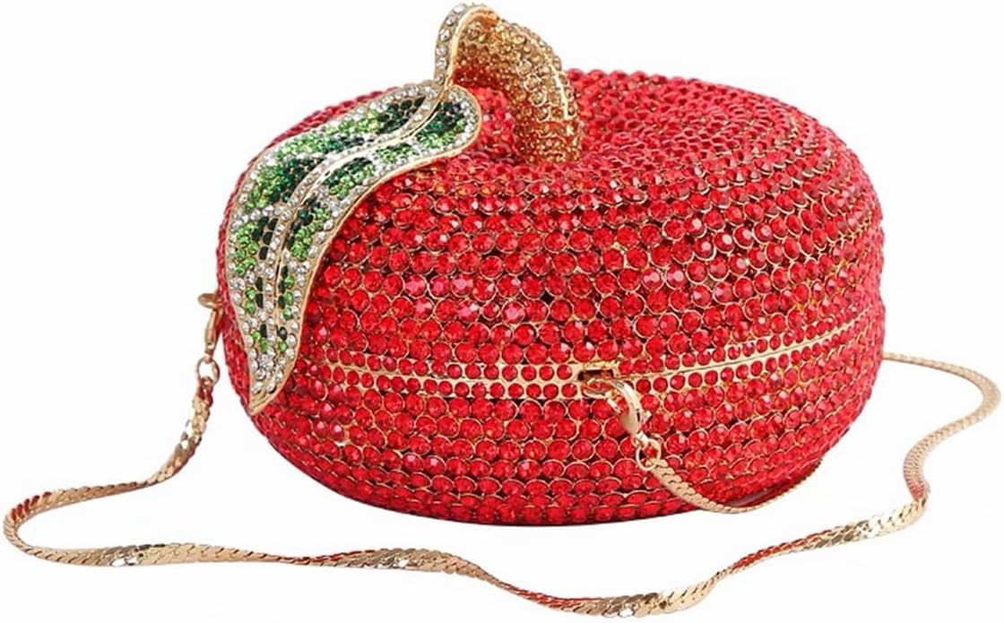 DJBM Sparkly Apple Rhinestone Evening Clutch Women Luxury Fruit Crystal Handbags Diamond Purses for Party Wedding Prom