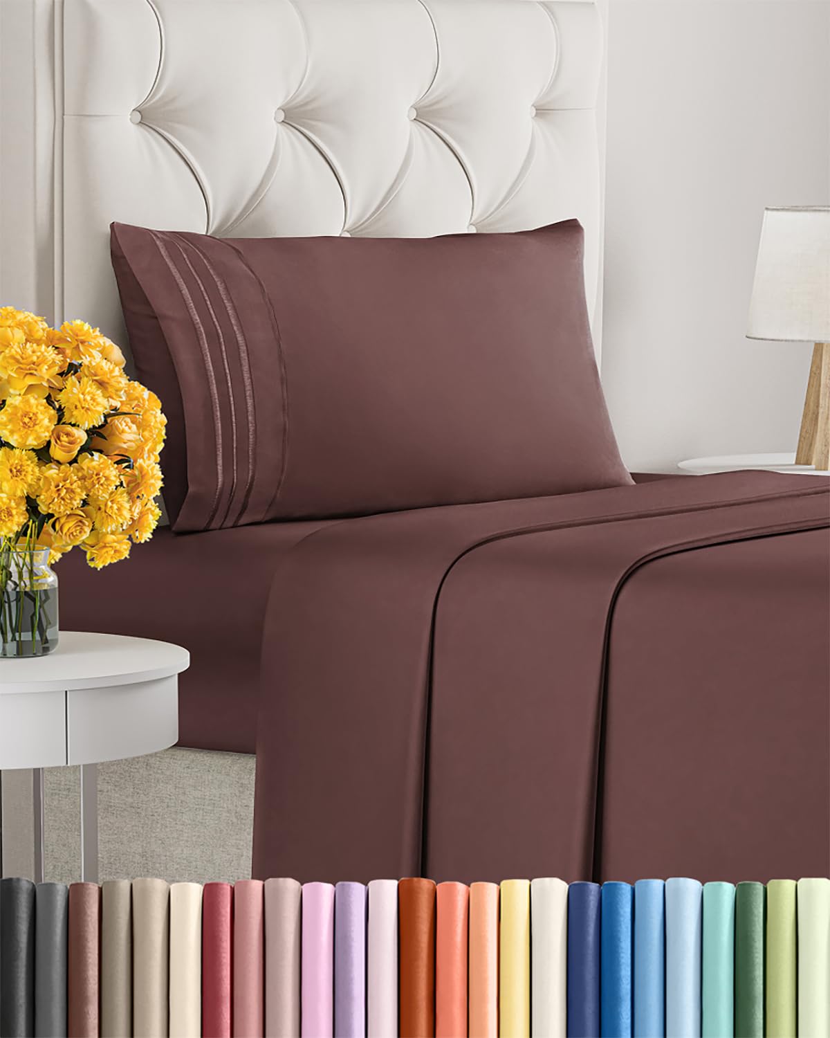 Twin Size 3 Piece Sheet Set - Ultra Soft &amp; Cooling Bed Sheets - Dark Russet