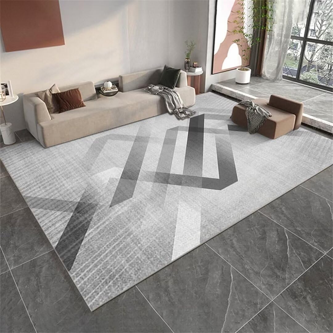 Alfombra lavable facil de limpiar con rayas plateadas geometrica