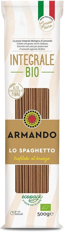 Armando, Lo Spaghetto Integrale BIO 500g – Pasta Integrale Bio di Grano Duro 100% Italiano, Trafilata al Bronzo, Ricca di Fibre, Ecopack Riciclabile - 20 Confezioni da 500 g (Totale 10 kg)