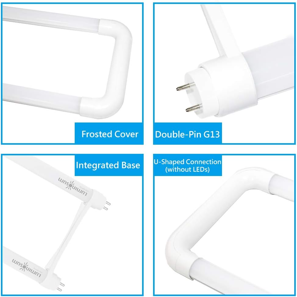 Uр Tо 40% оƒƒ LUMINOSUM, T8 T12 U Bend LED Tube Light 2x2 Foot, 20W (40 watts Equivalent), Cool White 6000k, Frosted Cover, Ballast Removable, ETL Listed, 10-Pack Prоmо 40% оƒƒ LUMINOSUM, T8 T12 U Bend LED Tube Light 2x2 Foot, 20W (40 watts Equivalent), Cool White 6000k, Frosted Cover, Ballast Removable, ETL Listed, 10-Pack