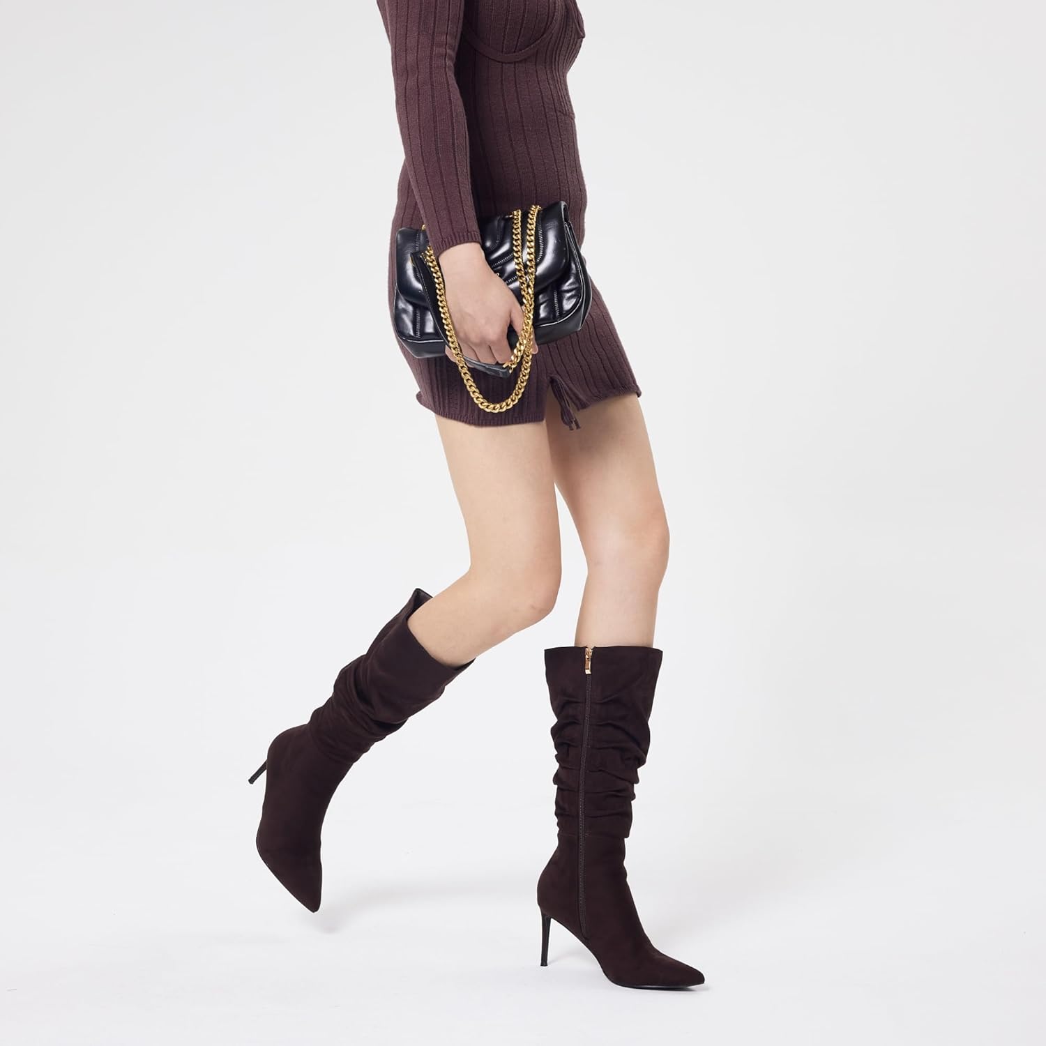 Elisabet Tang Women's Mid Calf Boots Pointed Toe Tall Boots 3 In Stiletto High Heel Sexy Long Boots Side Zipper Fashion Dress Shoes - Image 7