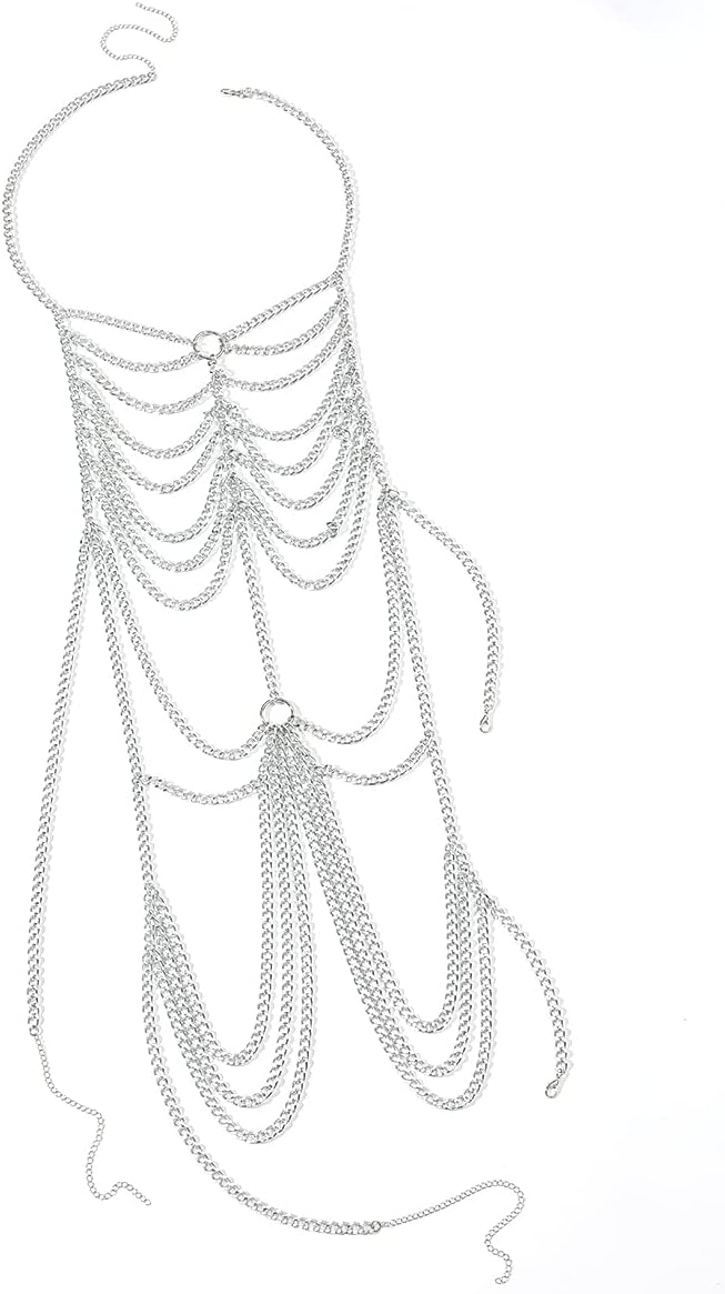 Connie Cloris Women's Sexy Body Chain Suit Fashion Halter Bra Chain Body Jewelry (206-F-Silver color) - Image 5