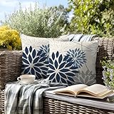 Gnoxaris Outdoor Kissenbezug Wasserfest Outdoor Kissen Wetterfest Dekorative Gartenkissen 45x45 cm Abstrakte Blumenmuster Wasserdicht Kissenbezüge 2er Set für Garten Sofa Wohnzimmer Bett