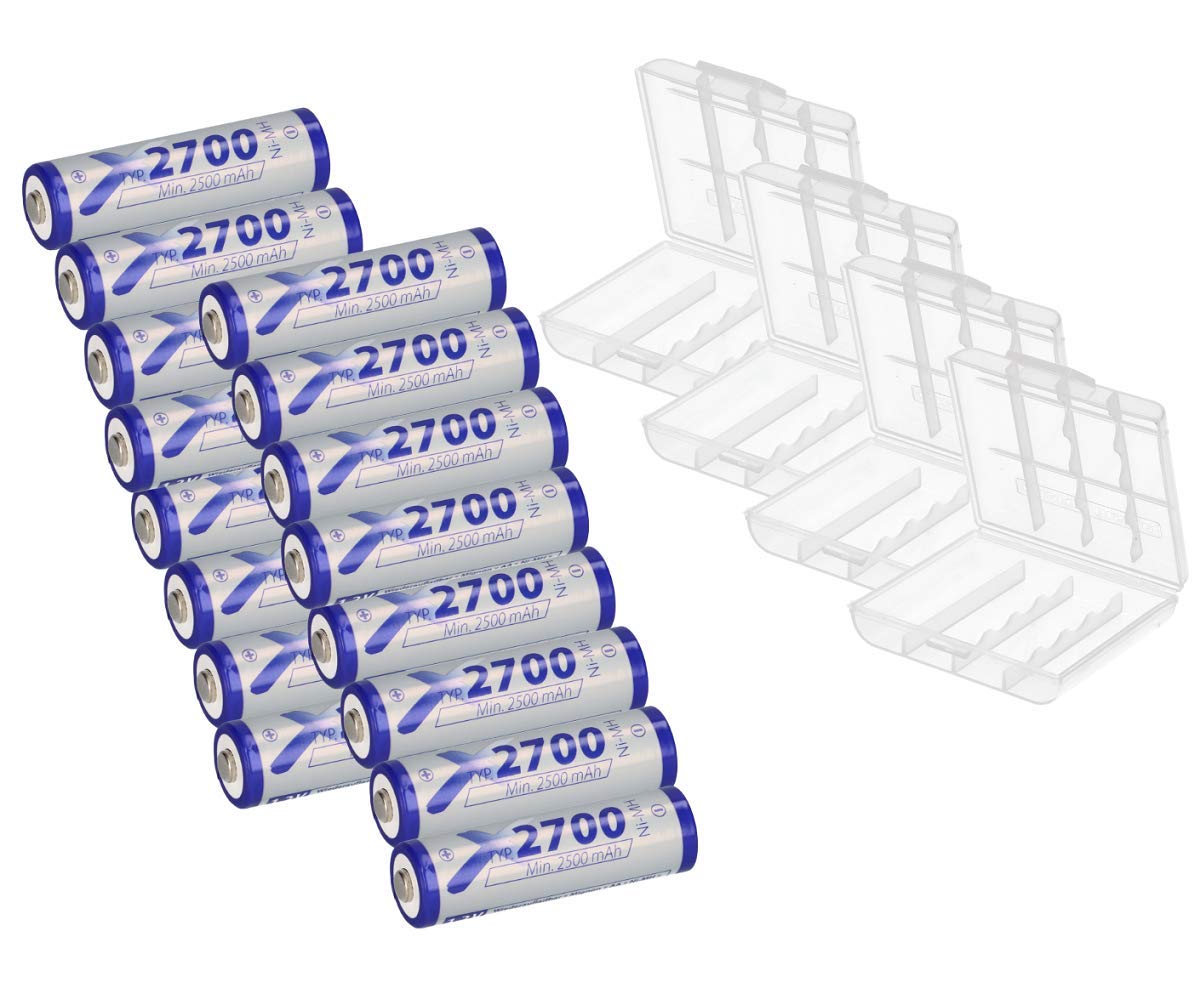 Lot de 16 piles AA Ni-MH 1,2 V 2700 mAh + 4 piles