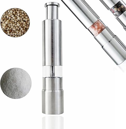 Molinillo de pimienta pulgar, molinillo de sal y especias de pimienta, molinillo de acero inoxidable con una mano para granos, especias, molinillos