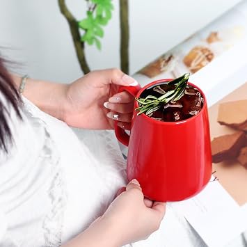Smilatte 24 OZ Large Coffee Mug, 720ml Ceramic Tea Cup with Big Handle for Dad Men Women, Unique Style for Any Kitchen, Red