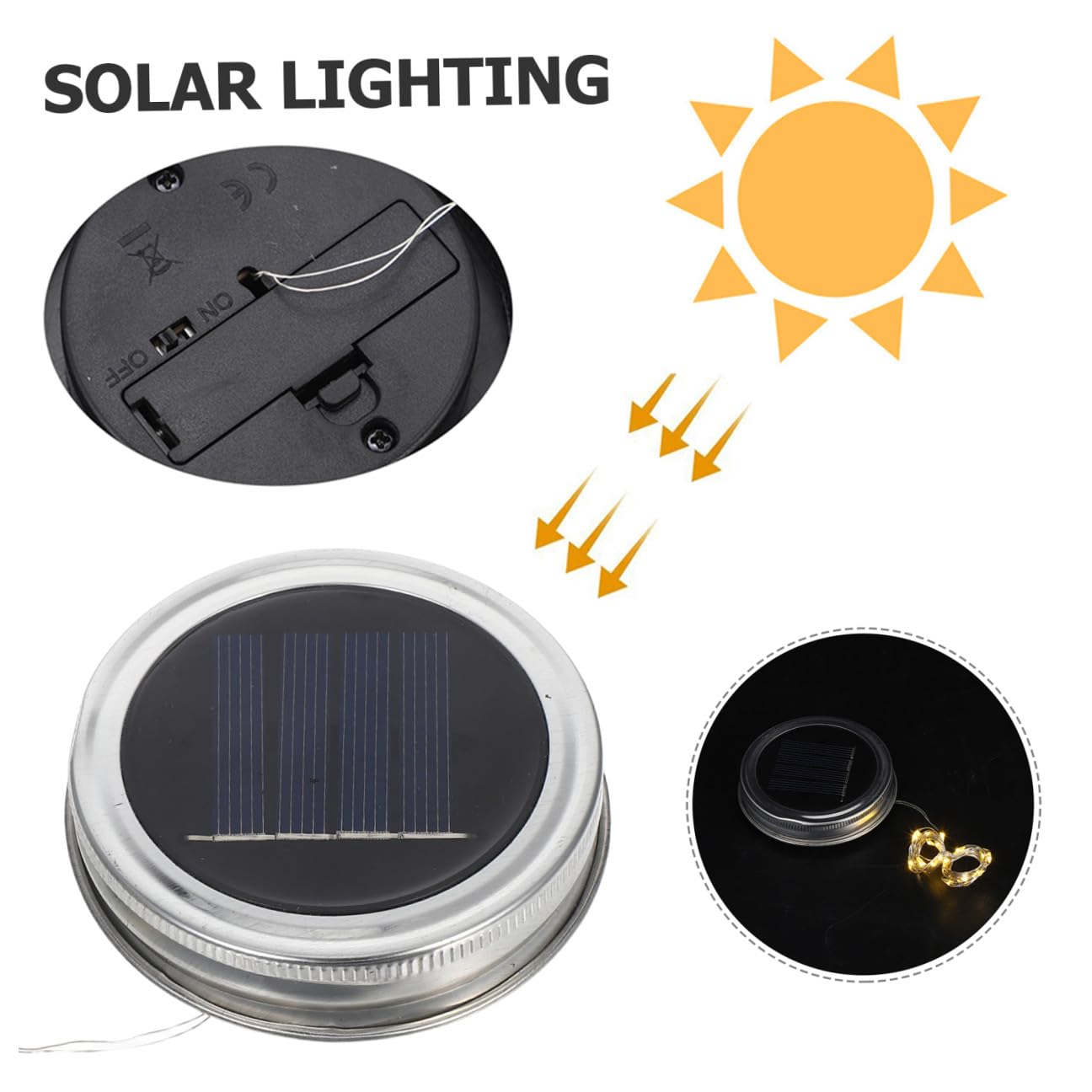 Set 4 Coperchi per Luci a Stringa Solari da 2m 20 LED in Alluminio e Acciaio Inox, Copertura per Barattoli da Giardino Luce Calda per Decorazioni Esterne e Atmosfera Romantica