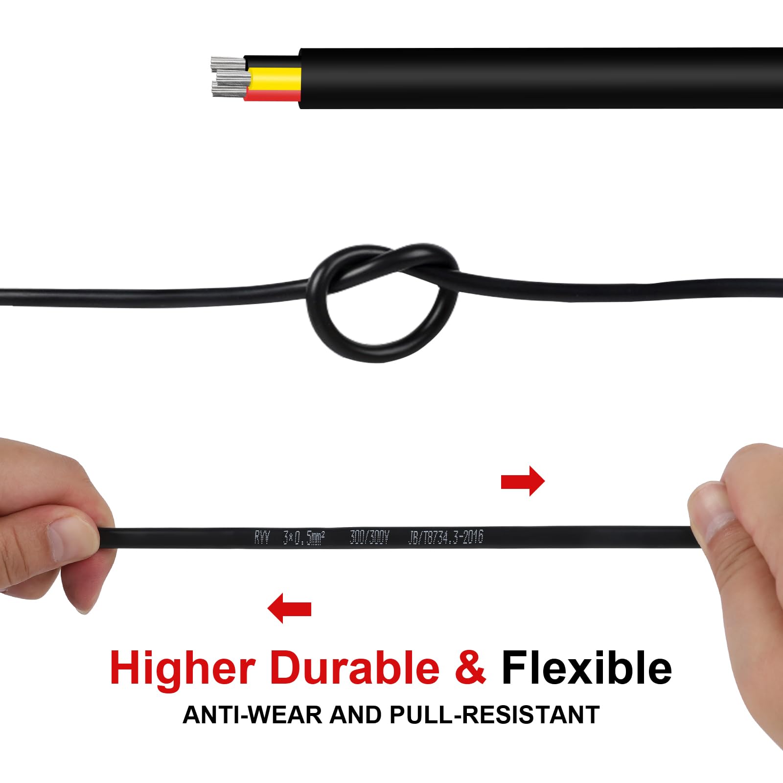 AOHEWEI 20 m 16AWG 3-żyłowy kabel, 3 x 1,5 mm², elastyczny, ocynkowany kabel miedziany, 5 V/12 V/24 V/300 V, niskonapięciowy kabel elektryczny do listew świetlnych LED, samochodów, na zewnątrz i