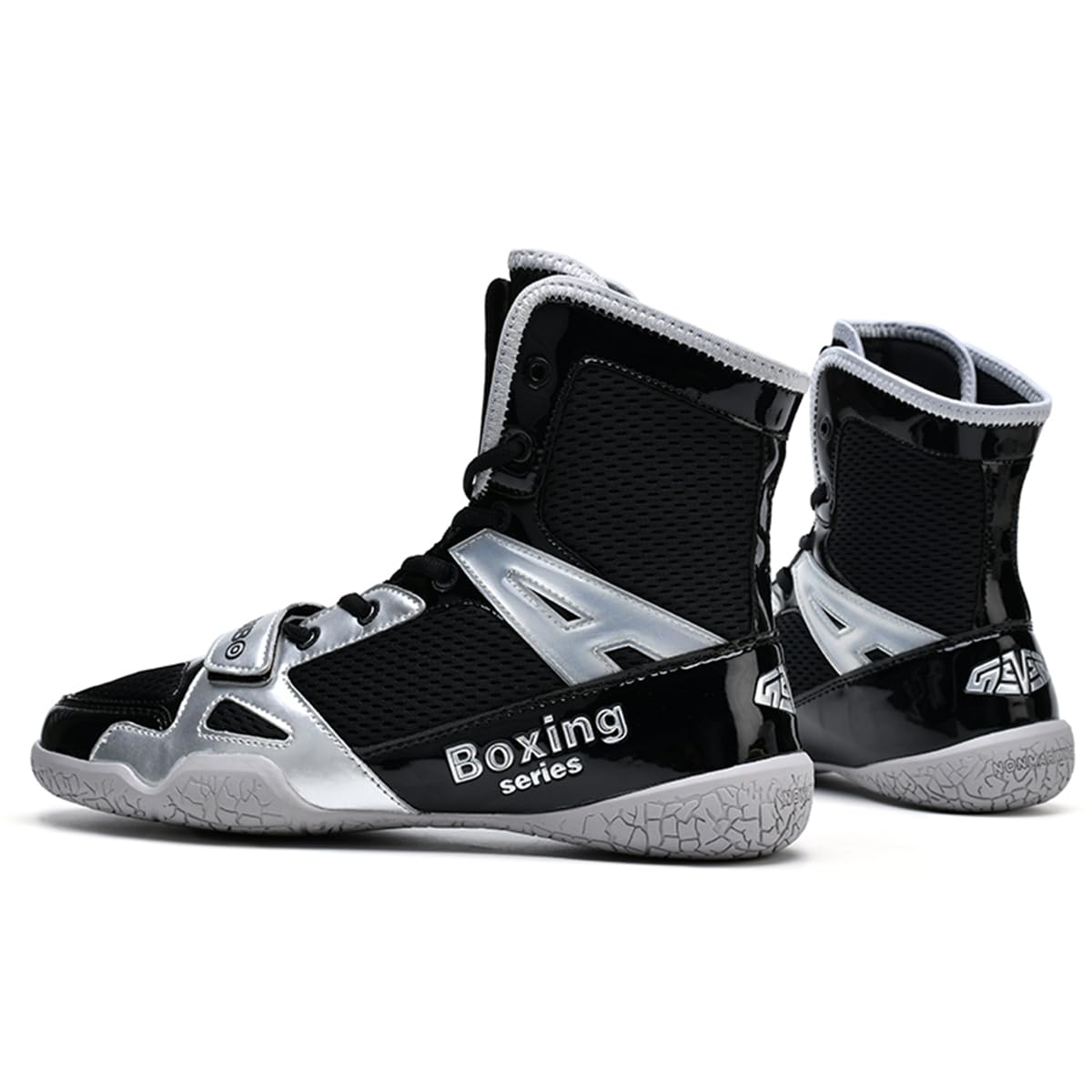 Calzado de Boxeo para Hombre, Botas de Lucha Profesional para Chicos, Zapatillas de Entrenamiento Transpirables Negro-Plata EU 32
