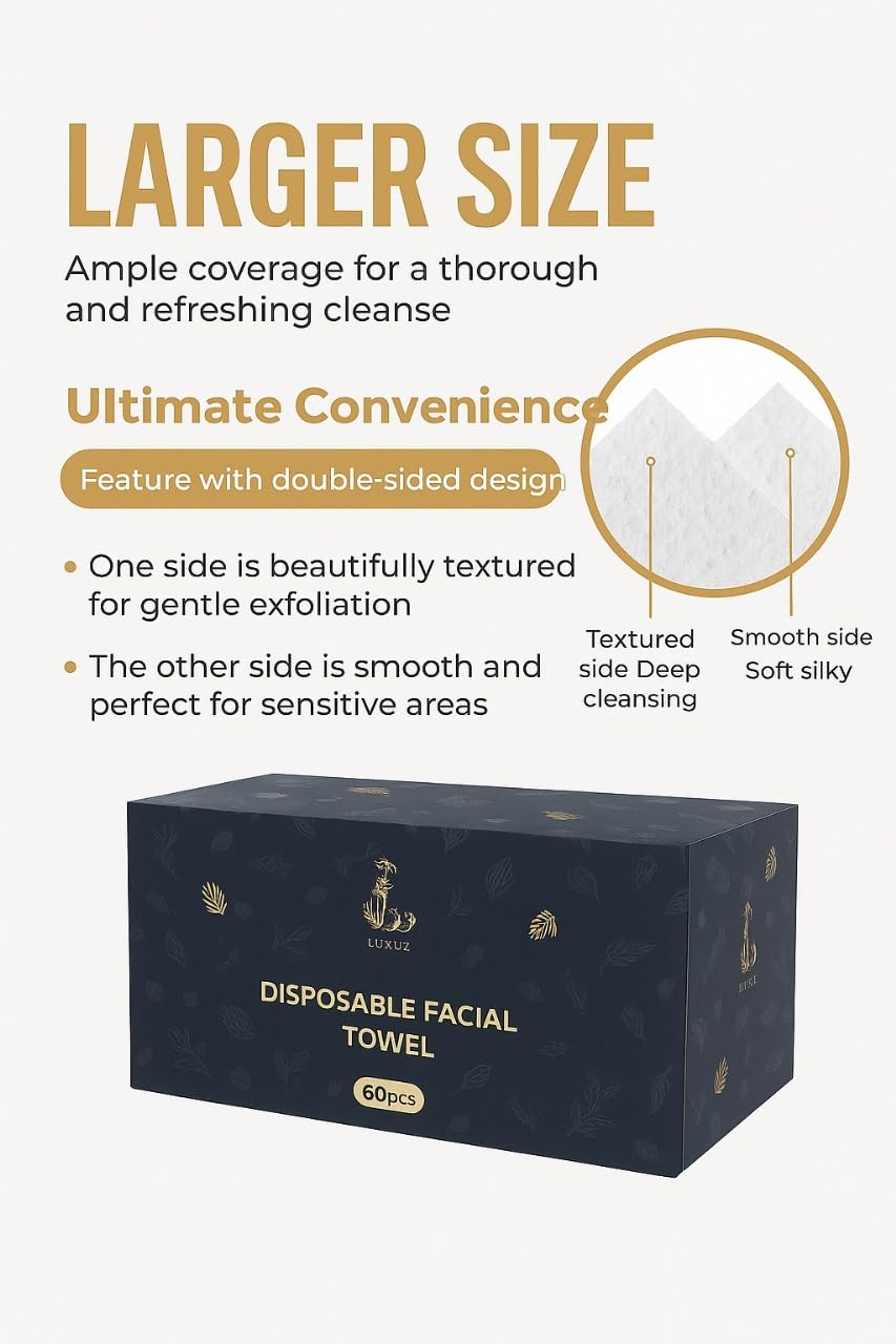 Disposable Facial Towels – Ultra Soft Biodegradable Dry Face Wipes for Sensitive Skin, Lint-Free Cleansing & Makeup Removal Towels for Daily Skincare Routine, 60 Count - Image 7