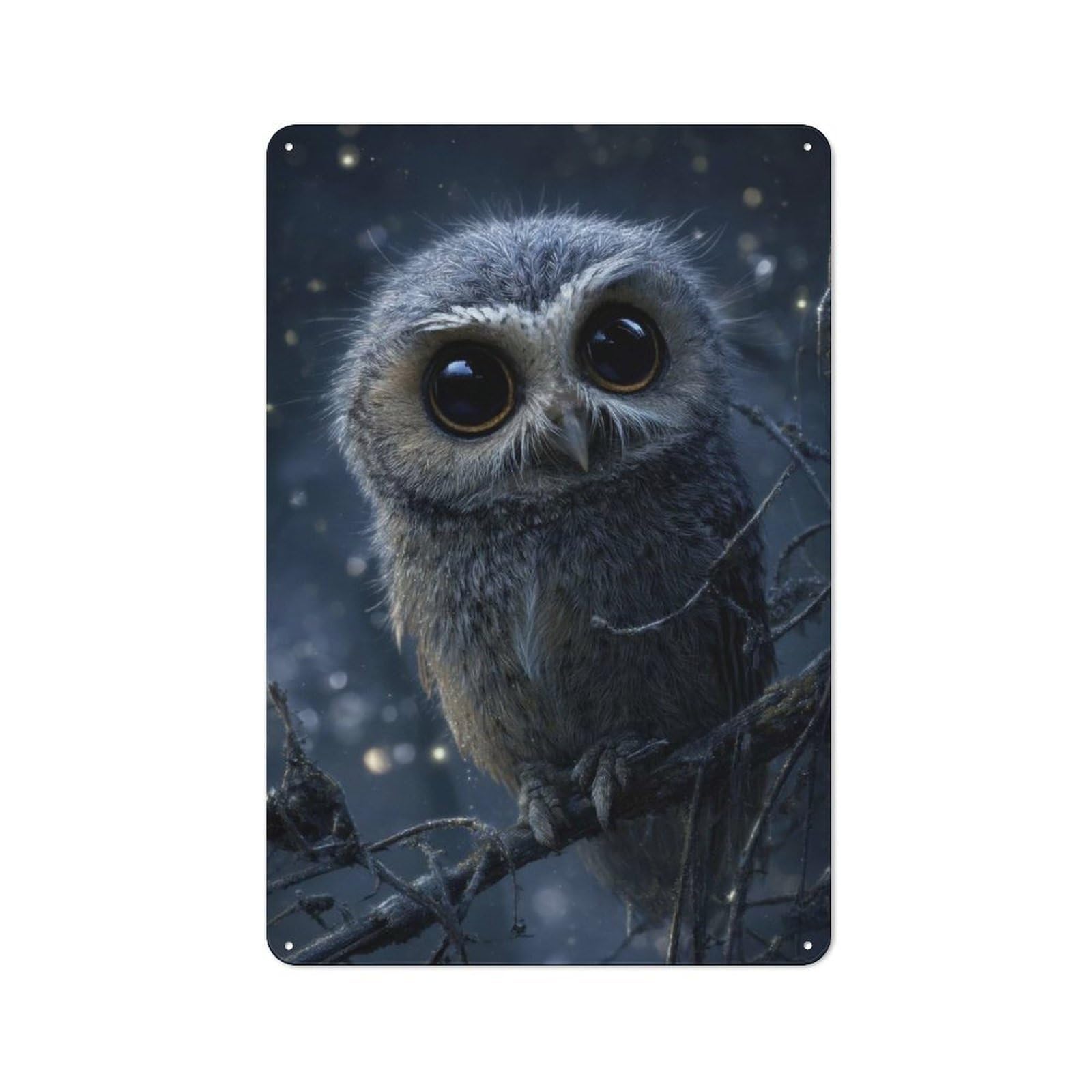 Metal Plaque 30x20cm with Cute Owl Perched on Branch for Garage Wall, Vintage Decor, Autumn Home Decor for Collectors of Metal Signs