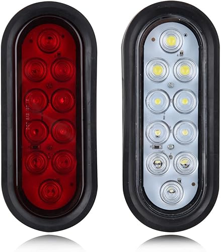 Miniatura 2 de 6 luces traseras LED ovaladas de 6 pulgadas, 10 LED, 4 rojas y 2 blancas de 6 pulgadas, luces traseras de freno y marcha atrás de freno con ojales