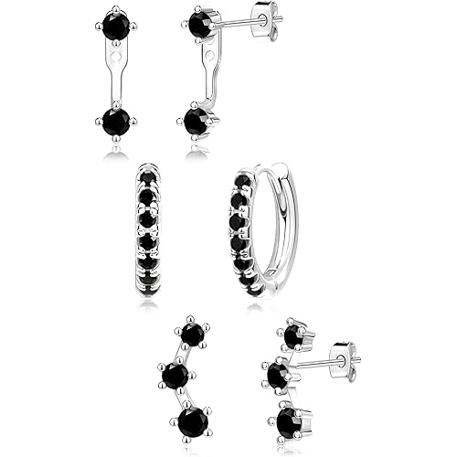 3 Pairs Trendy Small Earrings for Women, Gold Plated Hypoallergenic Stud Huggie Jacket Stack for Cartilage Helix, Dainty Cute Women Fashion Accessories Birthstone Western Jewelry Gifts