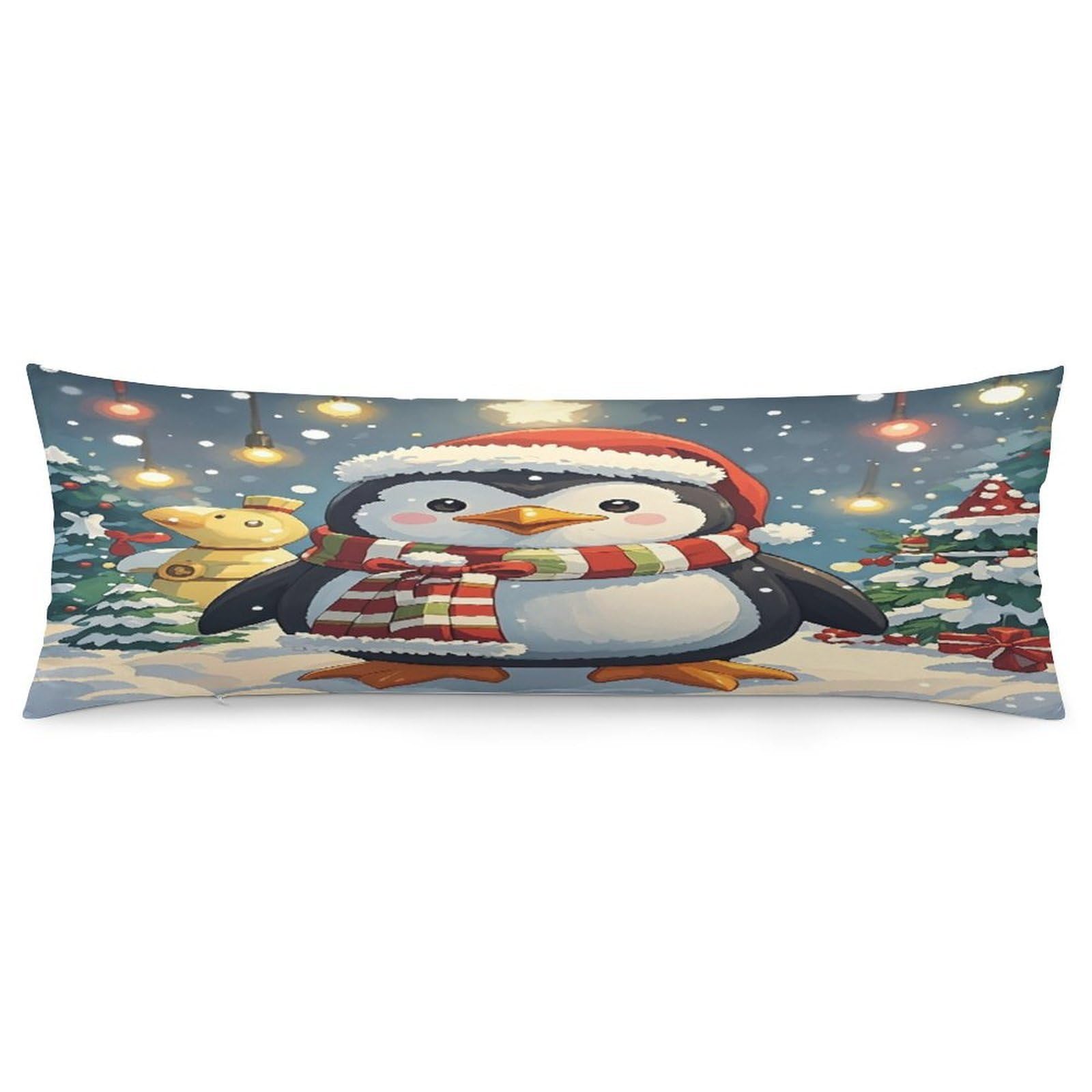 Christmas Funny Penguin Pillowcase Decorative Long Body Pillow Case Soft Breathable Body Pillow Cover Modern Large Pillowcase Cute Body Pillow Pillowcases for Bedroom Couch 18.9 X 53 Inch