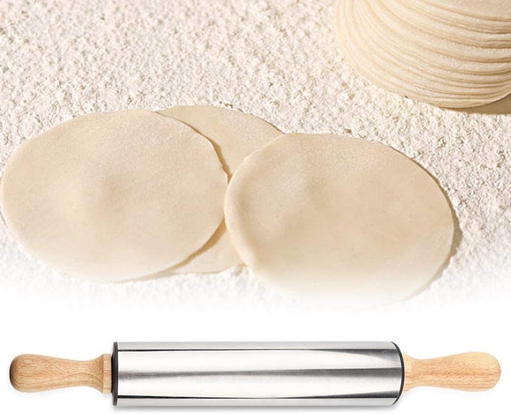 Teigroller aus Edelstahl mit Holzgriff zum Backen von Brot, Keksen, Kuchenkruste, Gebäckteig – perfektes Küchenwerkzeug für Hobbybäcker