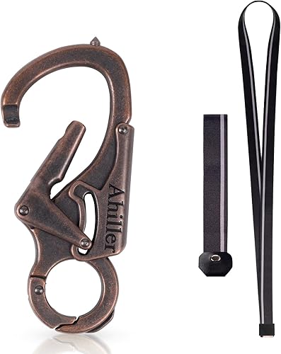 Ahiller Mosquetón Llavero con Clip, Diseño de Doble Cierre - Punta de Acero Tungsteno, Herramientas Multifuncionales para Acampar, Senderismo,