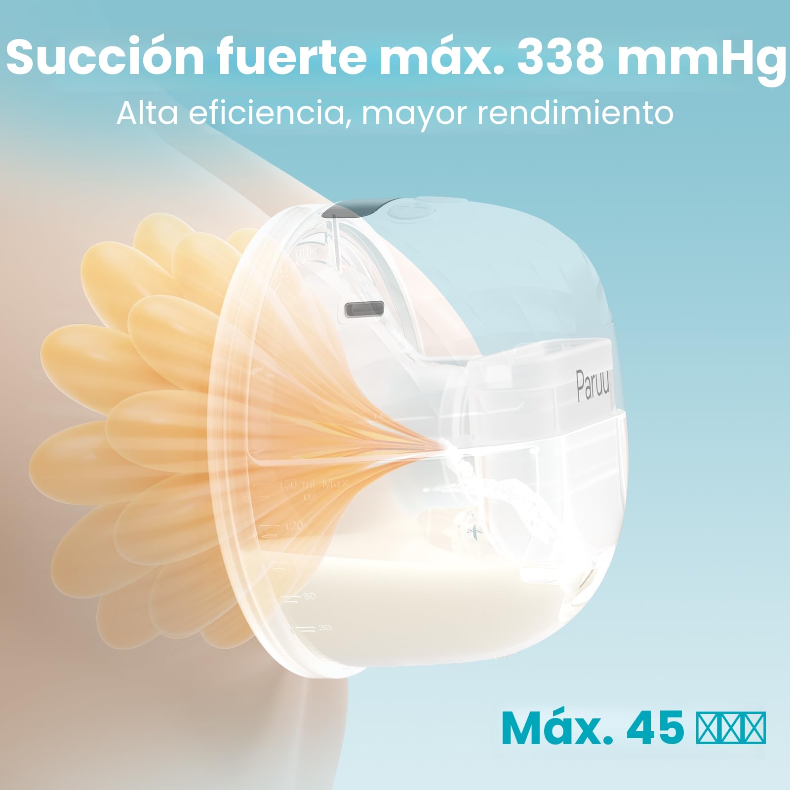 Paruu P10 Sacaleches Electricos Manos Libres, 4 Modos y 9 Niveles de Succión con 19/21/24/28 mm y 338 mmHg de Potencia, Extractor de Leche Portátil, Pantalla Inteligente (2, Blanco)