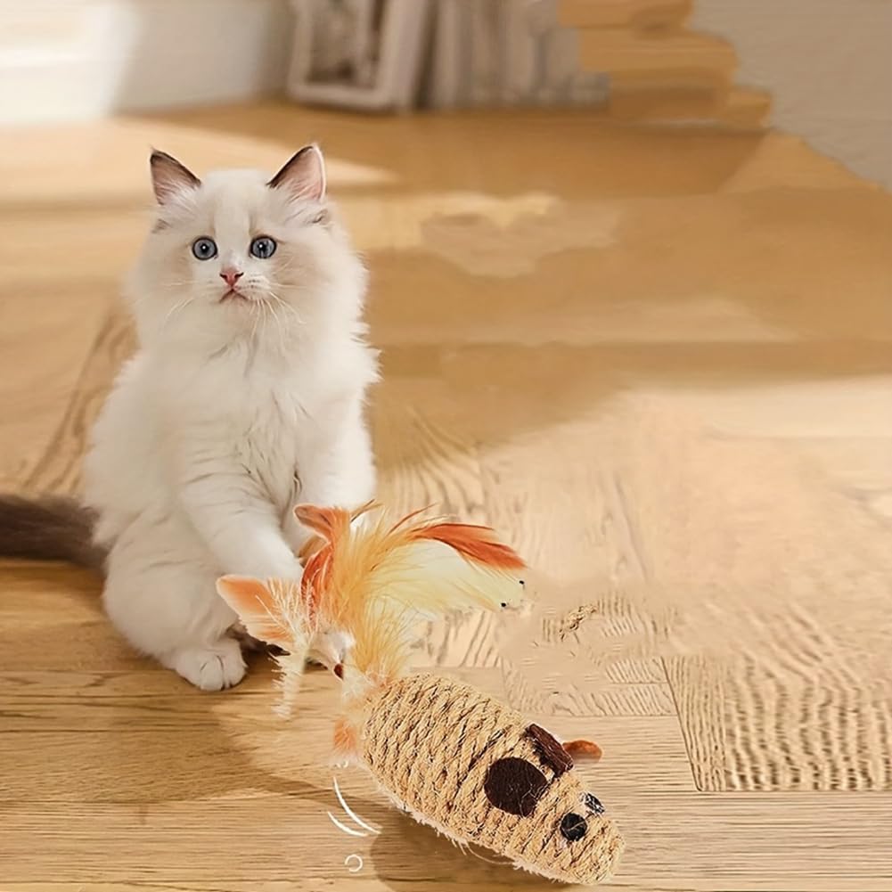 Juguetes para Mascotas, Juguete de Peluche Interactivo para Rascar y Morder, Juguete de Peluche para Gatos con Simulación de Ratón y Gatito, Juguete de Peluche para Jugar Solo
