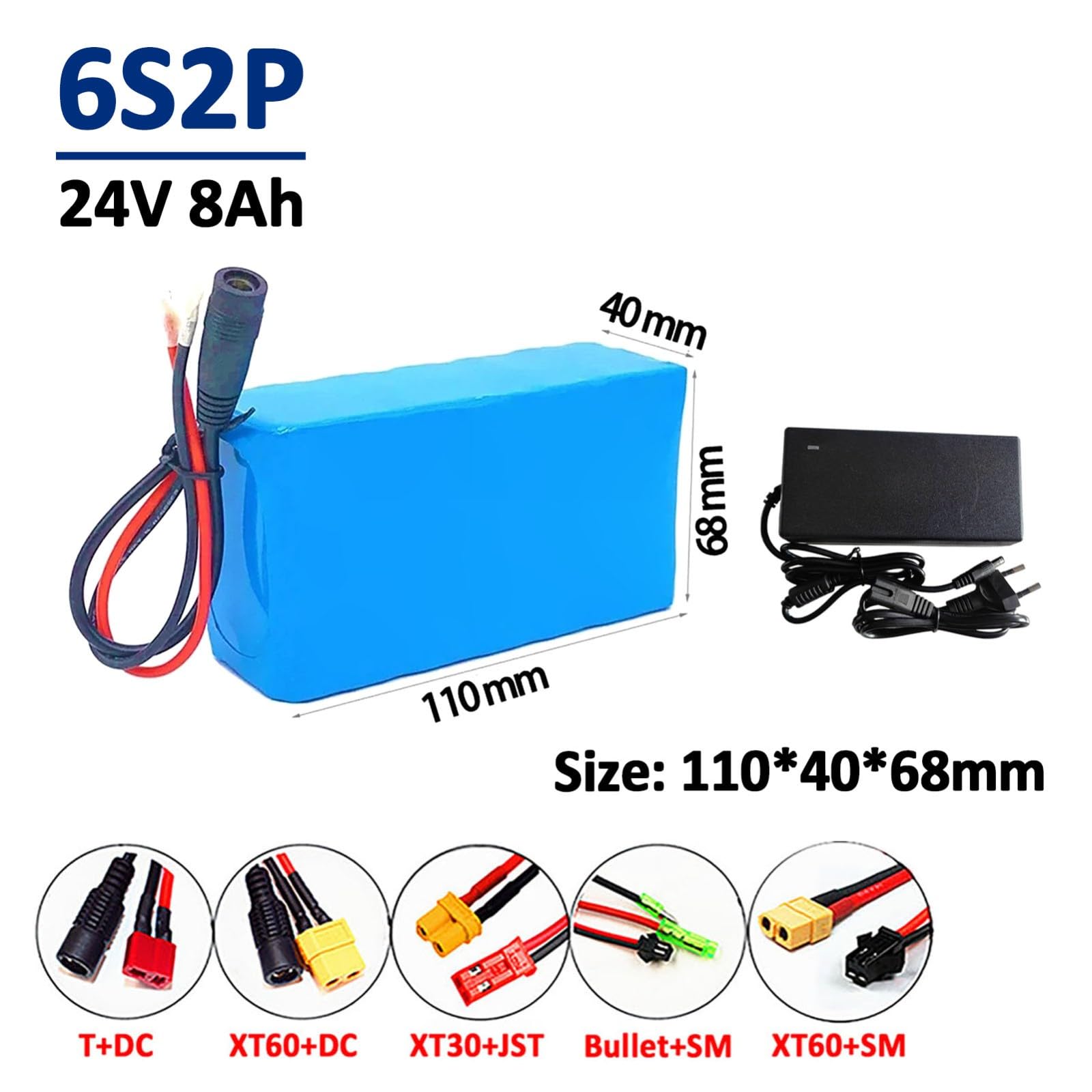 Batería Recargable De Litio De 24 V Y 8 Ah con Protección BMS, Batería De Iones De Litio De Repuesto 6S2P con Cargador para Karts, Patinetes Y Resistente Al Agua.