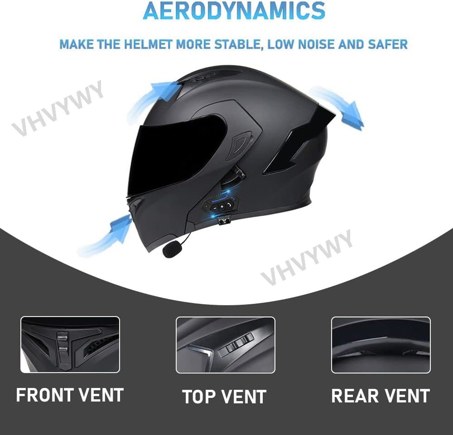 Kask motocyklowy Intercom Kask motocrossowy 5.0, z homologacją DOT/ECE z podwójnym wizjerem, wbudowanym głośnikiem, dla mężczyzn i kobiet