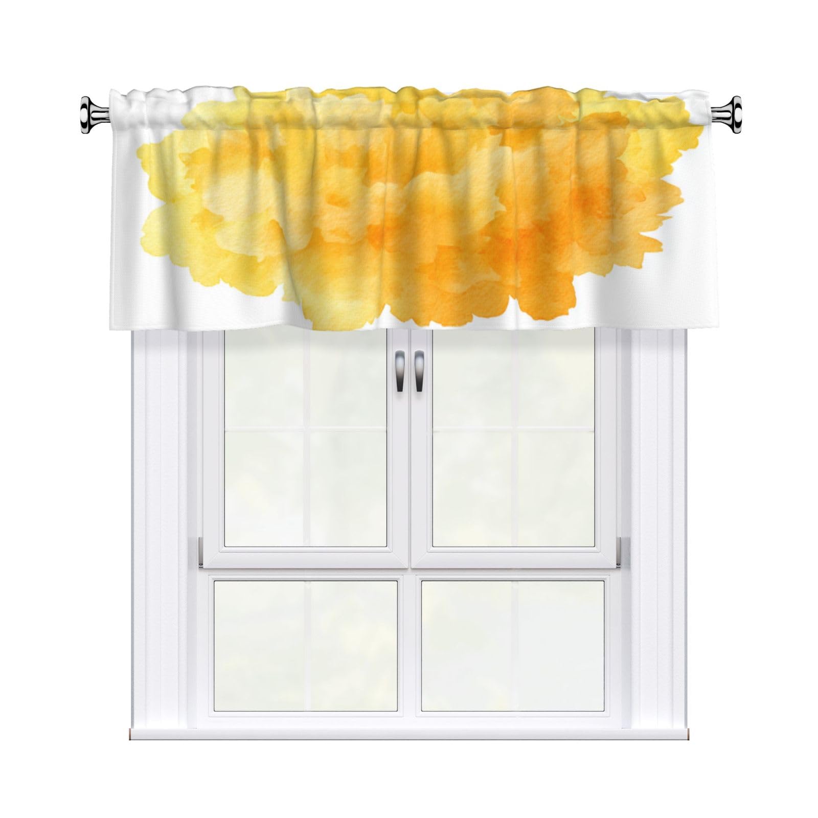 Woshuwo Watercolor Pastel Yellow On White Valances For Windows Rod Pocket Window Treatment Short Curtains For Kitchen Living Room Bedroom Decor 54x18in